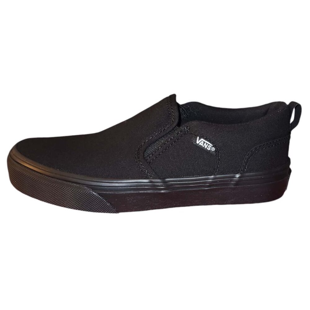 Vans Asher Canvas Black/Black Slip-On Classic Skate Shoe Sneaker New Sz 2 YT